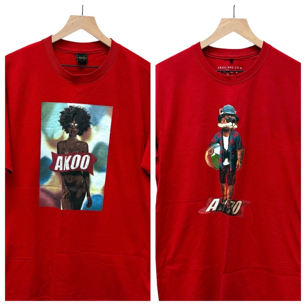 AKOO Y2K Bundle of 2 Red Graphic Print T-Shirt Men's Large